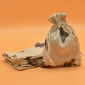 Linen drawstring pouch with colorful butterfly print and rustic beige texture - Butterfly
