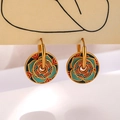 Ethnische runde Goldohrringe mit roten und blauen Emaille-Lotusmustern für Damen - Emaille Multi-Wear-Stil / Gold/Mehrfarbig