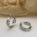 Silver 925 geometric double hoop earrings with interlocking minimalist metal circles - Silver Modern Double Hoop (E064)
