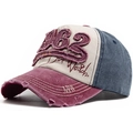 Berretto da baseball vintage 1962 ricamato con visiera rovinata bordeaux e blu - Bordeaux e Blu Navy / Regolabile