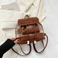 Retro mini backpack in dark brown faux leather with classic plaid pattern and drawstring - Brown