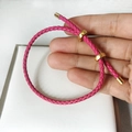 Pink braided leather bracelet featuring golden adjustable infinity clasps for women - Rose Red