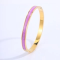 Bracelet minimaliste en acier titane doré avec élégante incrustation d'émail violet - Jonc Violet Émail Or