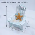 Mediterranean blue wooden beach chair figurine with starfish, seashell and seagull decor - Sea Blue Beach Chair-Starfish (7310C-03)