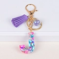 Detail of letter J resin keychain with colorful stones, purple tassel and golden hardware - Letter J(5859543255618)