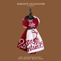 Winter knitted Christmas scarf in festive red with snowflake and reindeer patterns - Christmas Reindeer Red White English