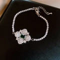 Silbernes Blumenarmband mit grünem Zirkon und glitzernden Kristallen, verstellbare Tenniskette - Silber-Grün (Armband)