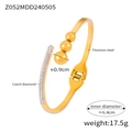 Bracciale in acciaio al titanio placcato oro con diamanti cechi e perline dorate - Design Aperto con Perline (Z052-Oro)