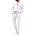Detail showing white waffle knit fabric texture and drawstring waistband on men's casual set - S / White