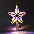 Macro detail of a glowing pentagram Christmas tree topper with multicolored LED lights - 16cm Gold Edge Striped Multicolor (Button Battery)