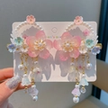 Pink resin flower hair clips with elegant pearl tassels for girls traditional costumes - Taoxidu Pink Flower Clips