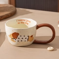 Hand-painted cartoon dog ceramic mug with a brown handle for breakfast coffee or milk. - 300ml / Black Spotted Dog
