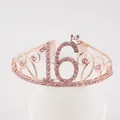 Rose gold 16th birthday crown with pink rhinestones and hollow alloy design - 16 Years Old / Rose Gold