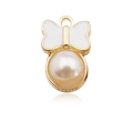 Golden pearl pendant featuring a white enamel bow design for DIY jewelry making - Beaded Bow
