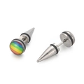 Rainbow striped stainless steel fake taper ear plugs with a polished metallic finish - Rainbow Taper Fake Plug Style (KE103941)