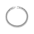 Detailed top view of a polished silver stainless steel curb chain bracelet with flat links - Classic Curb Chain Style (B-001) / Steel