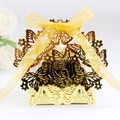 Golden laser-cut butterfly gift box with elegant translucent ribbon for wedding favors - Reflective Gold