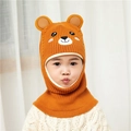 Close-up of ginger yellow knit balaclava with bear ears for children's winter warmth - One Size / Little Bear Yellow