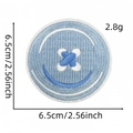 Detail of blue candy embroidered patch showing 6.5cm diameter size and texture - Style 11 (Blue Button)