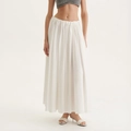 Elegant white pleated maxi skirt with elastic high waist for women summer vacation - S / White