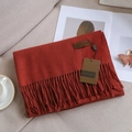 Solid deep brick red cashmere-feel scarf with long tassels and premium brand label - 10# Brick Red