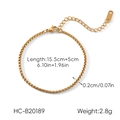 Detail view of golden stainless steel box chain bracelet with lobster clasp and extension - Simple Box Chain Style (HC-B20189)