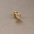 Gold heart stud earring with sparkling cubic zirconia and secure screw back ball - Gold White Zirconia (Hollow Heart)