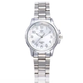 Classic silver alloy steel strap quartz watch with white dial and Arabic numerals - Silver Case White Dial