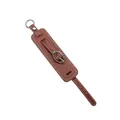 Brown PU leather keychain wristband with silver buckle and white decorative stitching - Dark Brown