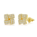 Square hip hop stud earrings with gold plating and pave-set micro zircon stones - Gold (OHE128-1 Yellow Gold)