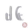 Sparkling S925 sterling silver J-shaped stud earrings with zircon stones for women - Silver J-Shape Pavé Earrings SE391-P / Silver