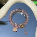 Elegant beaded bracelet featuring pink glass beads and golden daisy charms for women - S060 Pink Daisy Bracelet #sz538