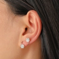 Elegant silver hoop earrings with a full crystal-encrusted Shamballa ball drop pendant - Style 3654 / Single Piece / White K/Silver