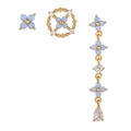 Driedelige lichtblauwe bloemen oorbellen set met vergulding en zirkoon druppel hangers - Set van 3 / Goud/Lichtblauw