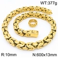 Goldenes Byzantinisches Halsketten- und Ring-Set aus hochwertigem Edelstahl für Herren - Größe 9 / Halskette + Ring (Fein) / Gold
