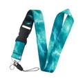 Lanyard with blue marble pattern print, plastic buckle and metal hook for ID badges - Blue Green Marble (YZ20-2)
