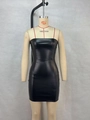 Sexy black faux leather tube dress with a sleek bodycon fit and glossy finish - S / Black