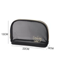 Portable black mesh cosmetic bag with gold Smiling Girl text and zipper 22x13x6cm - Shell Bag Style