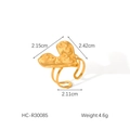 Macro detail of golden irregular lava heart ring with dual-line band and dimension markers - Gold Heart Irregular Texture (HC-R30085)