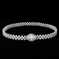 Detailed view of elastic pearl waist belt with a crystal flower buckle for women - Sunflower-Shaped Rhinestone & Artificial Pearl Clasp (Style 11)