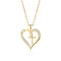 Golden S925 sterling silver heart necklace with crystal cross pendant on white back - Gold