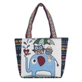 Ethnic style lunch tote with cartoon elephant and owl patterns on a cream base - Naughty Owl