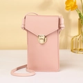 Elegant pink crossbody phone bag with tactile screen and gold metal clasp closure - Light Pink