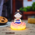 Cute ancient style girl figurine on glowing pink lotus lamp base for room decor - Painting Lady - Light-up Lotus Base (1213-13)