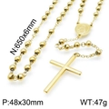 Golden stainless steel rosary necklace with cross pendant and Virgin Mary emblem - Classic Cross And Holy Medal Style (KN117701-Z)