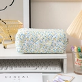 Quilted floral pencil case with blue-green flowers on white cotton fabric - Blue Floral