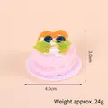 Pink waffle cream cake keychain with orange and blueberry toppings in 4cm diameter - Gold Bead Chain / 038 Blueberry Orange Cake