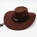 Classic dark brown felt western cowboy hat with leather band and metal bull head buckle - M Adult One Size (56-58cm) / Coffee