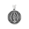 Vintage silver religious round pendant featuring Virgin Mary relief and Latin inscription - Immaculate Conception Style (KP119872-MI)