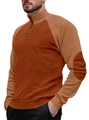 Herren Cord-Sweatshirt mit Stehkragen und Farblock-Design in Hellbraun und Khaki - S / Kaffee/Dunkelkaffee